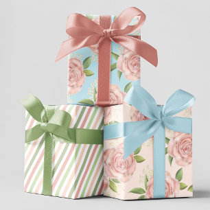 Pink Floral Pattern Chic Elegant Wrapping Paper Sheet