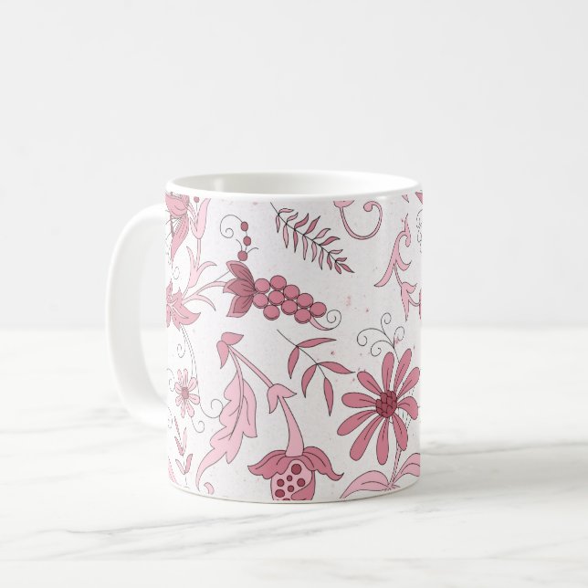 Pink Floral Pattern Coffee Mug (Front Left)