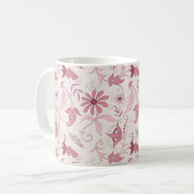 Pink Floral Pattern Coffee Mug (Front Left)
