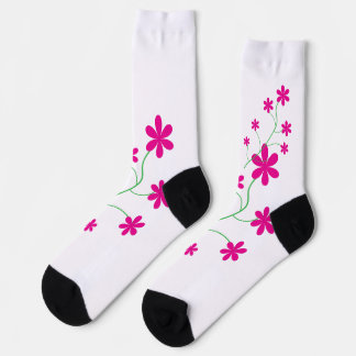 Pink Floral Pattern Crew Socks Cute Botanical Flow