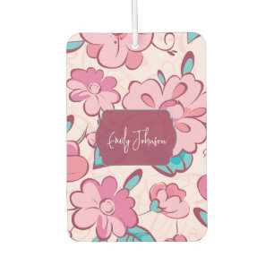 Pink Floral Pattern Custom Name Car Air Freshener