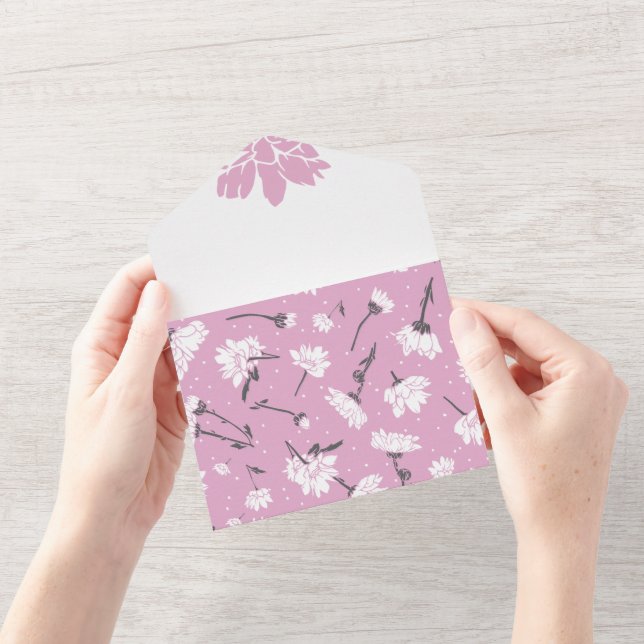 Pink Floral Pattern Design - Elegant Flower Art All In One Invitation (Opening)