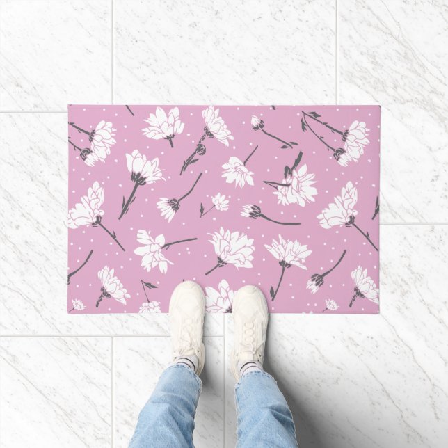 Pink Floral Pattern Design - Elegant Flower Art Doormat (Indoor)
