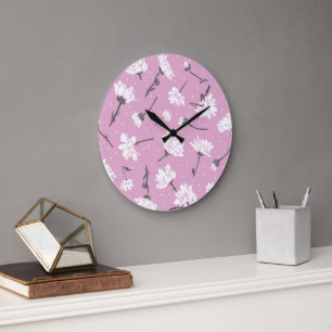 Pink Floral Pattern Design - Elegant Flower Art Large Clock