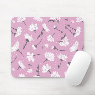 Pink Floral Pattern Design - Elegant Flower Art Mouse Pad