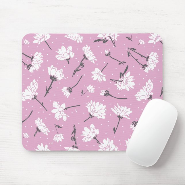 Pink Floral Pattern Design - Elegant Flower Art Mouse Pad (With Mouse)