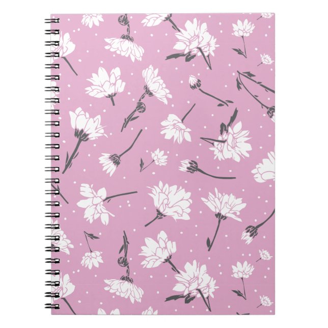 Pink Floral Pattern Design - Elegant Flower Art Notebook (Front)