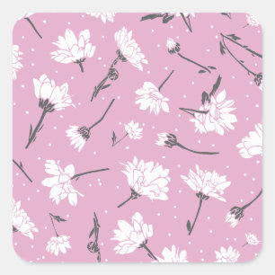 Pink Floral Pattern Design - Elegant Flower Art Square Sticker