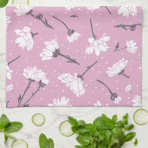 Pink Floral Pattern Design - Elegant Flower Art Tea Towel