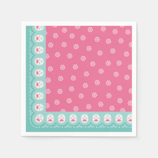 Pink Floral Pattern Girl Birthday Napkin (Front)