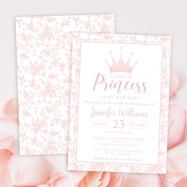 Pink floral pattern little princess baby shower invitation (Creator Uploaded)