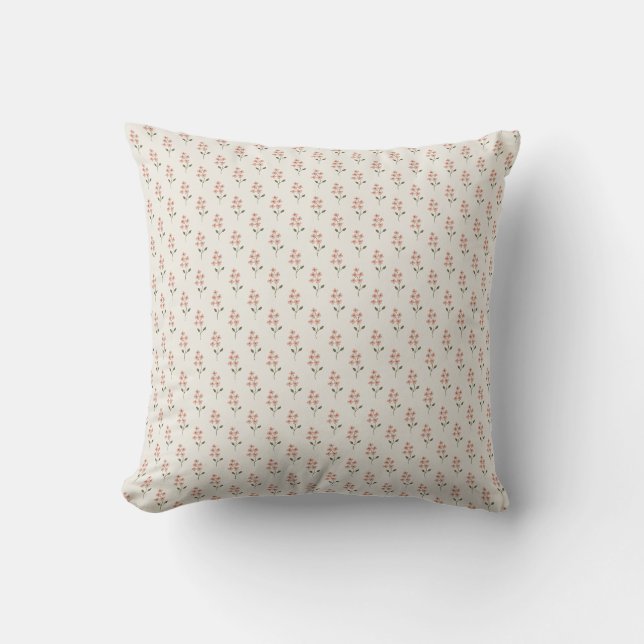 Pink Floral Pattern Minimalist Throw Pillow (Front)