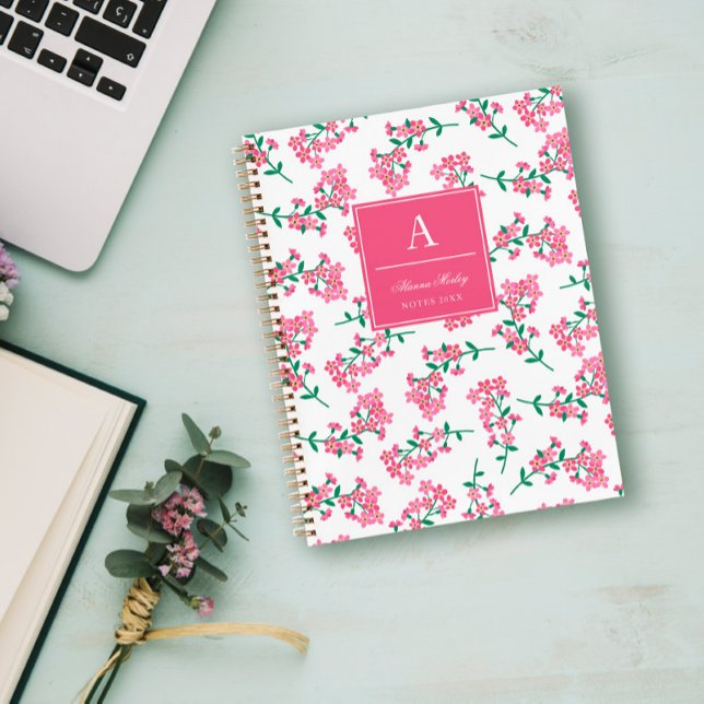 Pink Floral Pattern Monogrammed Notebook (Creator Uploaded)