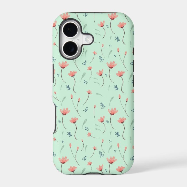 pink floral pattern on mint green (Back)