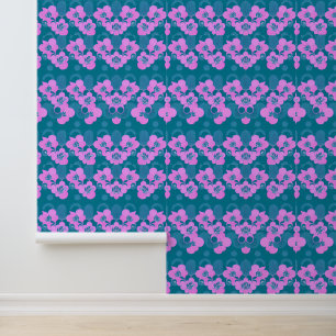 Pink Floral Pattern on Teal Background Wallpaper