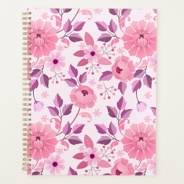 Pink Floral Pattern Planner with Elegant Blossoms (Front)