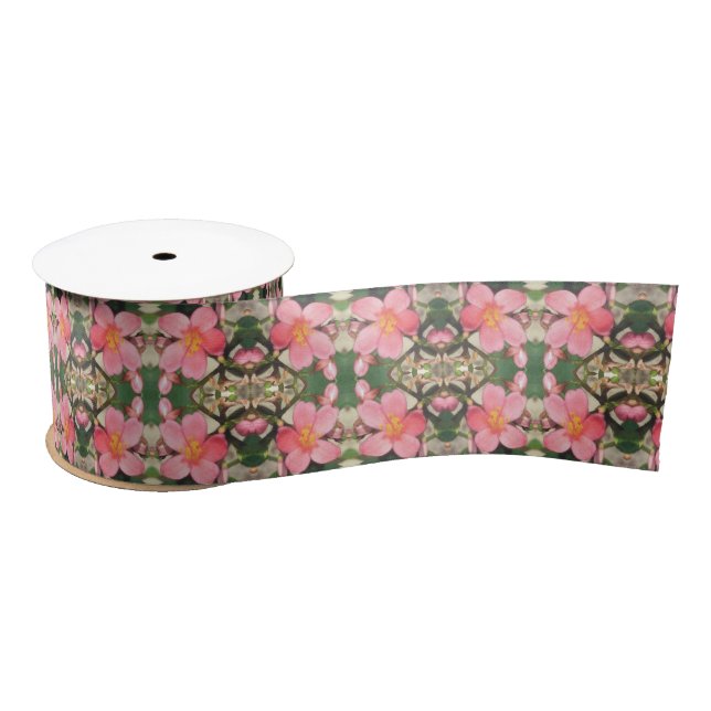 Pink Floral Pattern Satin Ribbon (Spool)