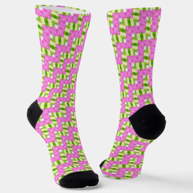 Pink floral pattern socks (Angled)