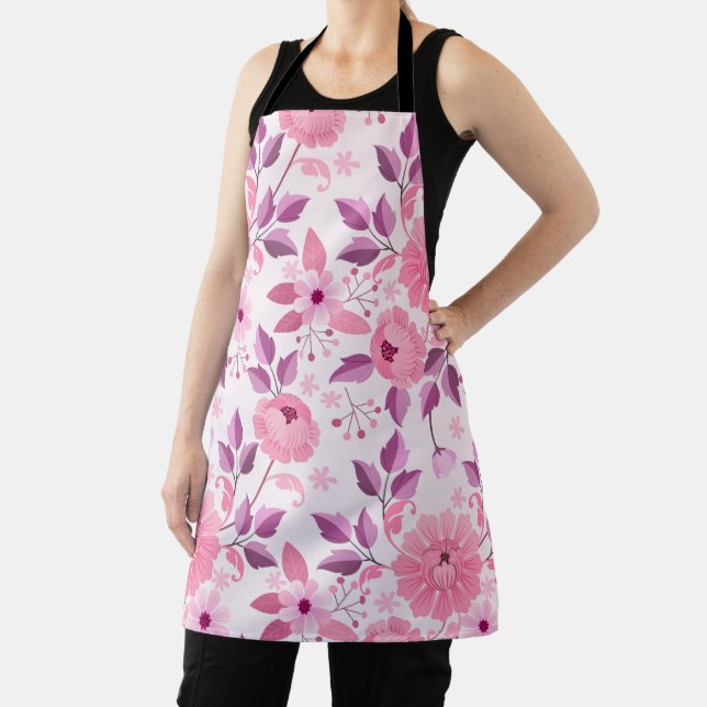 Pink Floral Pattern with Elegant Blossoms Apron (Insitu)