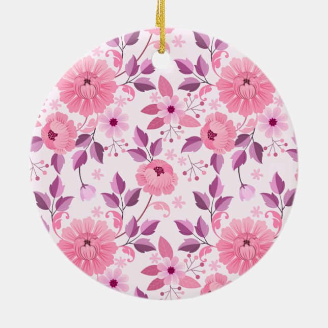 Pink Floral Pattern with Elegant Blossoms Ceramic Tree Decoration (Back)