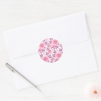 Pink Floral Pattern with Elegant Blossoms Classic Round Sticker