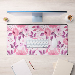 Pink Floral Pattern with Elegant Blossoms Desk Mat