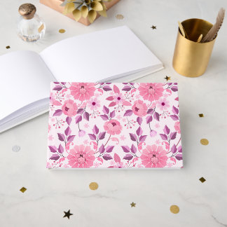 Pink Floral Pattern with Elegant Blossoms Guest Book