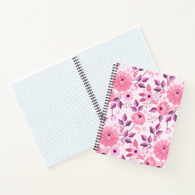 Pink Floral Pattern with Elegant Blossoms Notebook (Inside)