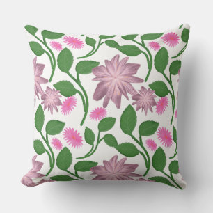 Pink floral pattern with green leaves  cushion