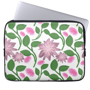 Pink floral pattern with green leaves laptop sleeve
