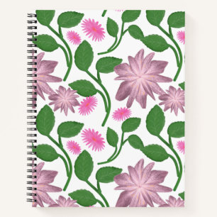 Pink floral pattern with green leaves notebook