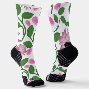 Pink floral pattern with green leaves  socks