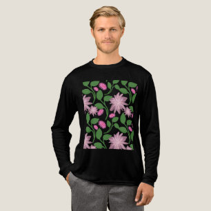 Pink floral pattern with green leaves Tri-Blend shirt
