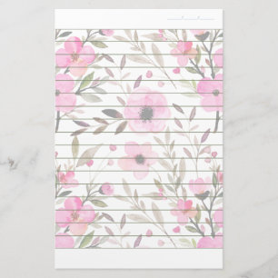 Pink Floral Pattern Writing Paper Dated Lined