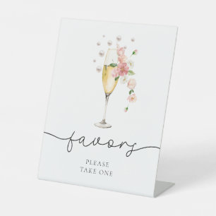 Pink Floral Pearls & Prosecco Bridal Shower Favour Pedestal Sign
