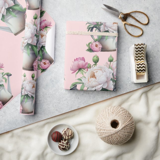 Pink Floral Peonies Bridal Shower Wrapping Paper (Crafts)