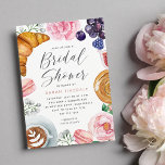 Pink Floral Peony Bridal Shower Brunch Invitation<br><div class="desc">Invite guests for an elegant bridal shower brunch with these beautiful watercolor invitations. Design features your celebration details in modern lettering,  surrounded by illustrations of breakfast pastries,  croissants,  macarons,  coffee,  and pink peony flowers.</div>