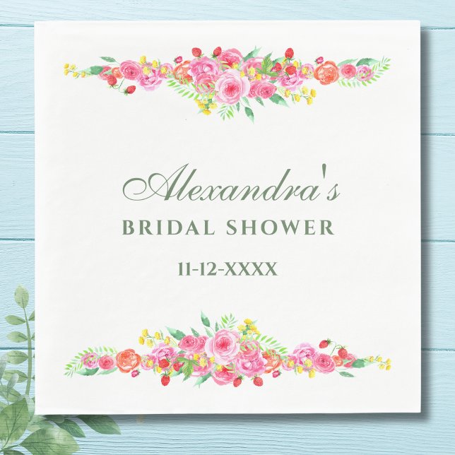 Pink Floral Peony Bridal Shower Napkin (Creator Uploaded)