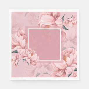Pink floral peony flower paper  napkin