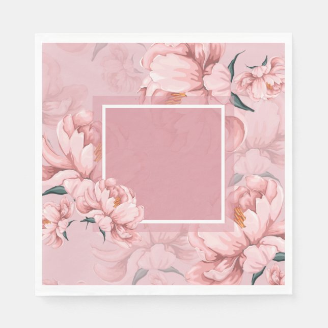 Pink floral peony flower paper  napkin (Front)