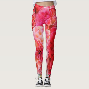 Pink Floral Peony Flowers Art Leggings