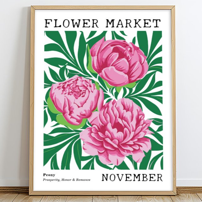 Pink Floral Peony November Birth Flower Market Poster (Creator Uploaded)