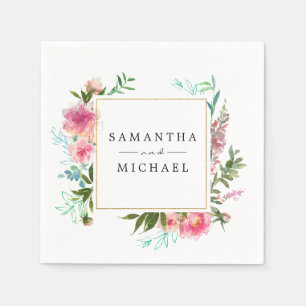 Pink Floral Peony Personalised DIY Wedding Napkin