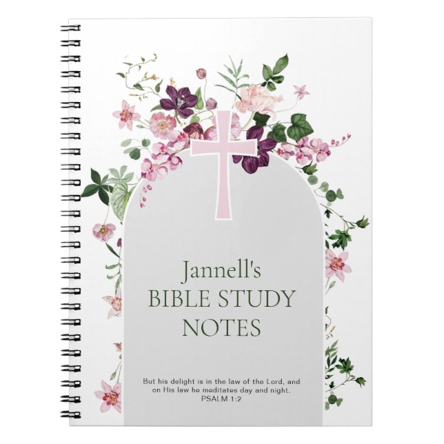 Pink Floral Personalised Bible Study Notebook (Front)