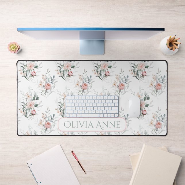 Pink Floral Personalised Desk Mat (Office 1)