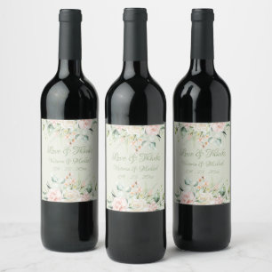 Pink Floral Personalised Elegant Wedding Wine Label