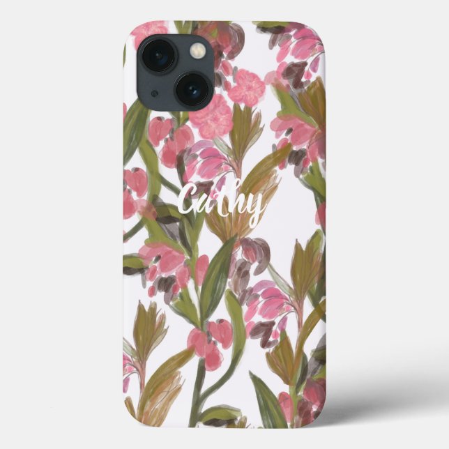 Pink Floral Personalised IPhone / iPad case (Back)