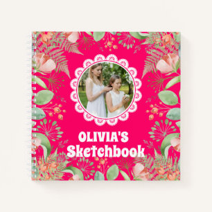 Pink Floral Personalised Kids Photo Sketchbook Notebook