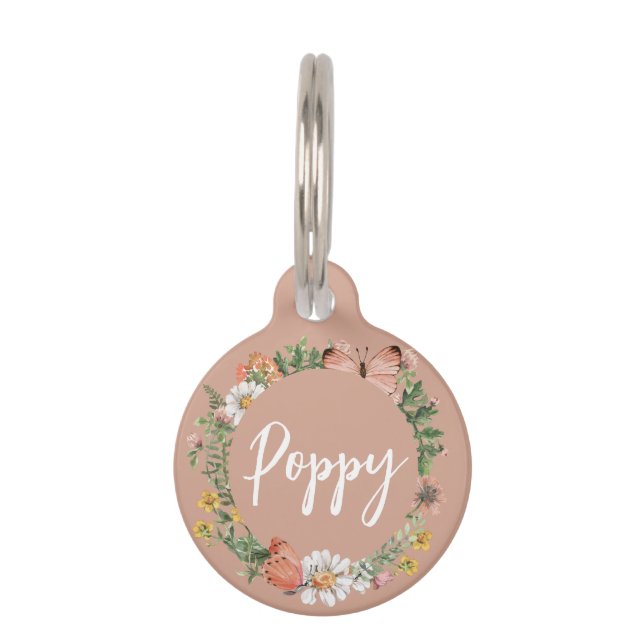 Pink Floral Personalised Name  Pet Tag (Front)