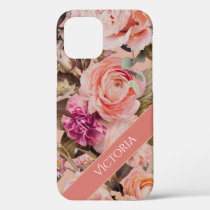 Pink Floral Personalised Name Rustic iPhone 12 Pro Case